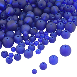 Blue Transparent Glass Beads, for Beading Jewelry Making, Frosted, Round, Blue, 8mm, Hole: 1.3~1.6mm, about 565pcs/box