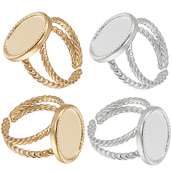 Золотой & Цвет Нержавеющей Стали 8 шт. 2 цвета 304 нержавеющая сталь открытые манжеты кольца настройки, овальные, золотые и нержавеющая сталь цвет, размер США 7 (17.3 мм), лоток : 16x12 мм, 4 шт / цвет