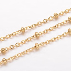 Golden Ion Plating(IP) 304 Stainless Steel Cable Chains, Soldered, Satellite Chains, with Rondelle Beads, Golden, 3x2.3x0.6mm