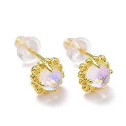 Золотой 925 стерлингового серебра серьги стержня, полукруглые изящные серьги с лунным камнем для женщин, золотые, 6x6x3.5 мм, штифты : 0.8 мм