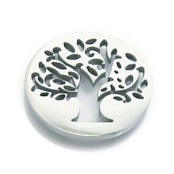Нержавеющая Сталь Цвет Шкентели нержавеющей стали, лазерная резка, плоская круглая с подвеской дерево жизни, цвет нержавеющей стали, 15 мм