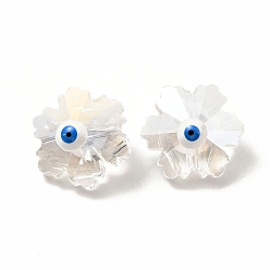 White Transparent Glass Beads, with Enamel, Faceted, Snowflake with Evil Eye Pattern, White, 12.5x14x9mm, Hole: 1.2mm