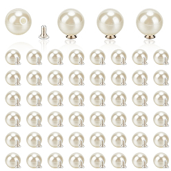White 150 Sets Plastic Imitation Pearl Buttons, Round, Platinum, White, 10mm