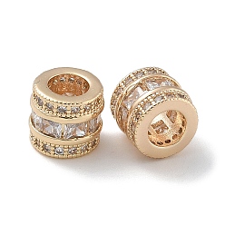 Light Gold Латунные микро проложить Цирконий Европейский бисером, бусины с большим отверстием, долговечный, колонка, золотой свет, 8x7 мм, отверстие : 4.3 мм