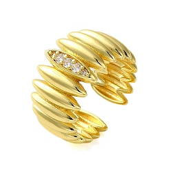 Horse Eye Brass with Cubic Zirconia Rings, Real 18K Gold Plated, Horse Eye, Inner Diameter: US Size 7 1/4(17.5mm)