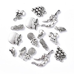 Antique Silver Fruits Series Tibetan Style Alloy Pendants, Antique Silver, 12~31x6~14.5x2.5~5mm, Hole: 1.4~2mm, 16pcs/bag