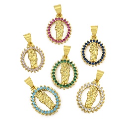 (52) Непрозрачная лаванда Стойка металлическая латунная микропрофилированная кубическая циркония подвески, долговечный, без кадмия и без свинца, реальный 18 k позолоченный, плоский круглый с королем, разноцветные, 16x12x3 мм, отверстие : 4.5x3.5 мм