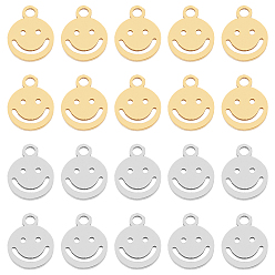 Золотой & Цвет Нержавеющей Стали 20 шт. 2 цвета 304 подвески из нержавеющей стали, полый, плоский круглый шарм с улыбающимся лицом, золотые и нержавеющая сталь цвет, 10x7.5x1.3 мм, отверстие : 1.2 мм, 10 шт / цвет