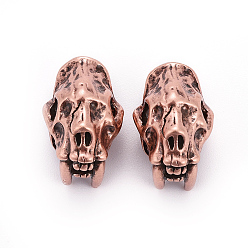 Красная Медь Латунные бусины, череп, Красная медь, 20x13x14 мм, отверстие : 5.5 мм