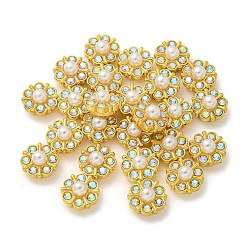 Clear AB ABS Plastic Cabochons, with Rhinetsone, Flower, Clear AB, 12.5x12.5x7.5mm