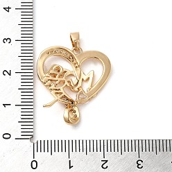 Золотой Латунные микро проложить кубического циркония подвески, долговечный, сердце со словом мама, золотые, 24x21.5x5.6 мм, отверстие : 4.2x2.6 мм