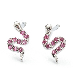 Камелия Латунные микро проложить серьги стержня кубического циркония, змея, Реальная платина, камелия, 8x4.5 мм, штифты : 0.8 мм