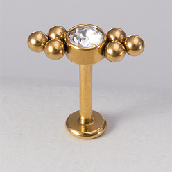 Круглые 304 серьги-хрящи из нержавеющей стали с микропаве из прозрачного кубического циркония для женщин и мужчин, плоская серьга сзади, круглые, 8 мм, штифты : 1.2 мм