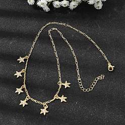 Настоящее золото 18K Ожерелья с подвесками в виде морских звезд из латуни с прозрачным фианитом и прозрачным фианитом, цепочки Фигаро для женщин, стойки покрытие, без кадмия и без свинца, долговечный, реальный 18 k позолоченный, 15.94 дюйм (40.5 см)
