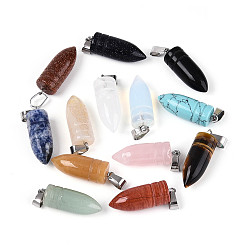 Смешанные камни Природные и синтетические смешанные каменные подвески, пулевые чары, с защелкой из нержавеющей стали на поручнях, цвет нержавеющей стали, 28~30x10~10.5 мм, отверстие : 7.5x3.5 мм