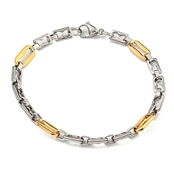 Golden & Stainless Steel Color Ion Plating(IP) Two Tone 201 Stainless Steel Oval & Rectangle Link Chain Bracelet, 304 Stainless Steel Clasps, Golden & Stainless Steel Color, 9 inch(22.7cm), Wide: 7mm