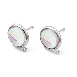 Платина Серьги-гвоздики из латуни и стекла, с петлей, полукруглый, без никеля , платина, 14x12 мм, отверстие : 1.2 мм, штифты : 0.7 мм