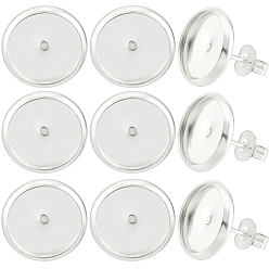 Посеребрённый 20 шт. Латунные серьги-гвоздики, плоско-круглые, с фрикционными гайками 20шт., 925 серебро покрытием, 12 мм, лоток : 10 мм