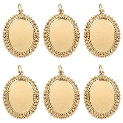 Настоящее золото 14K 6шт 304 подвеска из нержавеющей стали с кабошоном, с прыжковых колец, овальные, реальный 14 k позолоченный, лоток : 14x10 мм, 21.5x15x2.5 мм, Перейти кольцо: 3.8x0.5 мм, 2.8 мм внутренним диаметром