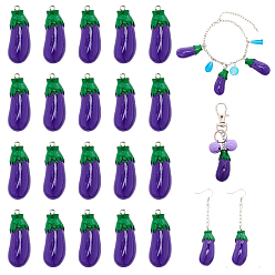 Blue Violet Resin Pendants, with Platinum Tone Iron Findings, Imitation Food, Eggplant, Blue Violet, 39~41x15x14.5~15mm, Hole: 2mm, 24pcs/box