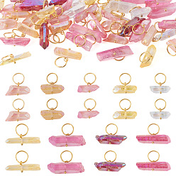 Mixed Color 45Pcs 9 Styles Electroplated Natural Quartz Crystal Pendants, Nuggets Charms with Brass Jump Rings, Golden, Mixed Color, 17~19x15.3~30.7mm, 5pcs/style