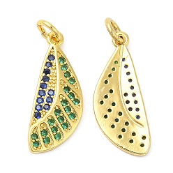 Golden Brass Micro Pave Cubic Zirconia Pendants, Wing, Golden, 22x9x2mm, Hole: 3mm
