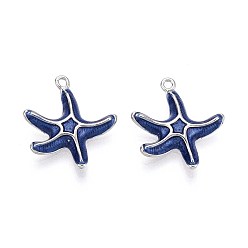 Платинированный Латунь эмаль подвески, очарование морской звезды, Реальная платина, 18.5x16.5x3.5 мм, отверстие : 1.2 мм