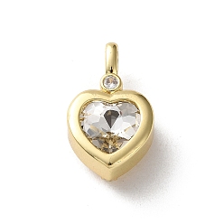 Кристалл Подвески латунные горный хрусталь, сердце, золотые, кристалл, 23x13.5x6 мм, отверстие : 4.5x2.5 мм