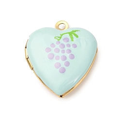 Винограды 304 подвески-медальоны из нержавеющей стали в форме сердца, с эмалью, реальный 18 k позолоченный, ионное покрытие (ip), без кадмия, без никеля и без свинца, винограды, 22.5x19x6.5 мм, отверстие : 1.7 мм