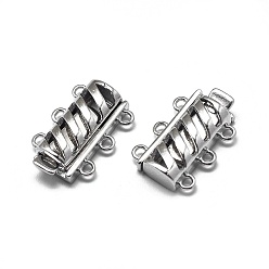 Platinum Anti-Tarnish Rhodium Plated 925 Sterling Silver Box Clasps, Multi-Strand Clasps, with 925 Stamp, Rectangle, Platinum, 16.5x11x4.5mm, Hole: 1.2mm
