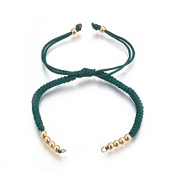 Sea Green Nylon Cord Braided Bead Bracelets Making, with Brass Beads, Long-Lasting Plated, Real 24K Gold Plated, Sea Green, 10-1/4 inch(26cm)~11-5/8 inch(29.6cm)