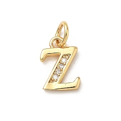 Letter Z Латунные микро проложить кубического циркония прелести, без кадмия и без свинца, реальный 18 k позолоченный, с целью перехода в кольце, Письмо Z, 11x7.5x1.5 мм, Перейти кольцо: 5x1 мм, 3.5 мм внутренним диаметром