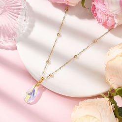 Teardrop Ожерелья-цепочки с круглыми шариками из прозрачного стекла AB с гранеными подвесками из латуни для женщин, золотые, слеза, 16.22 дюйм (41.2 см)