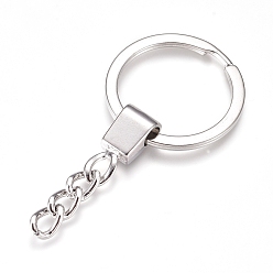 Platinum Iron Split Key Rings, with Iron Curb Chains, Keychain Clasp Findings, Platinum, 62mm