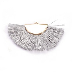 Серый Полиэфирные украшения кисточкой подвесные, веерообразный, золотые, серые, 24.5~28x44~53x3 мм, отверстие : 3x1.5 мм