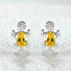 Золотистый Серьги-гвоздики из цинкового сплава с кубическим цирконием черепахового цвета, платина, золотые, 16x10 мм