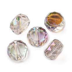 Перу Гальванические стеклянные бусины, плоско-круглые, граненые, половина рианбоу покрытый пластиной, Перу, 8x5 мм, отверстие : 1.2 мм