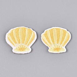 Золотистый Аппликации в форме ракушек, компьютеризированная вышивка тканью утюжок на / шить на заплатках, аксессуары для костюма, золотые, 24~25x26~27x1.5~2 мм