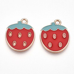 (123L) Белый крем непрозрачный блеск Подвески из эмали и сплава, без свинца и без кадмия, золотые, клубничное очарование, огнеупорный кирпич, 20x16.4x1 мм, отверстие : 2 мм