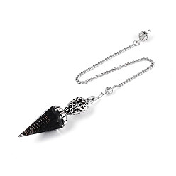 Обсидиан Большой маятник для лозоходства из натурального обсидиана и эпоксидной смолы., с железной цепью и крышкой из сплава, шестиугольный конус-шарм, 275~280 мм