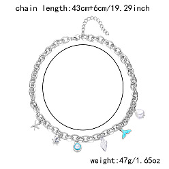 Платина Летнее пляжное ожерелье для женщин из сплава с эмалированным покрытием в форме рыбьего хвоста и подвеской из пластиковых жемчужин., глубокое синее небо, платина, 16.93 дюйм (43 см)
