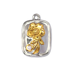 Позолоченный и Цвет Нержавейки 304 Подвески из нержавеющей стали и АБС-пластика с имитацией жемчуга, прямоугольник с цветочной подвеской, ионное покрытие (ip), долговечный, белые, настоящее золото и нержавеющая сталь, 24x16 мм, отверстие: 1.80 мм