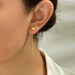 Золотой Латунная нить для ушей в форме сердца с кисточкой для женщин в подарок на отпуск, золотые, 45x10 мм