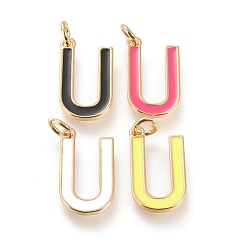 Letter U Латунь эмаль подвески, с целью перехода в кольце, долговечный, реальный 18 k позолоченный, letter.u, разноцветные, letter.u, и: 18x10x1.8 мм, прыжковые кольца: внутренний диаметр: 3 мм