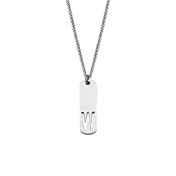 Letter W 304 Прямоугольные ожерелья из нержавеющей стали с вырезанными лазером инициалами, цвет нержавеющей стали, не тускнеет, Буква W, 21.65 дюйм (55 см)