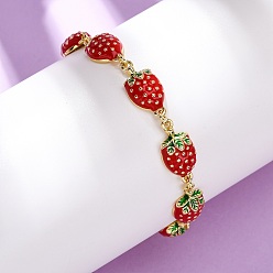Красный Браслеты из латуни с микропаве и фианитами для женщин, клубника, с эмалью, красные, 7-1/4 дюйм (18.5 см)