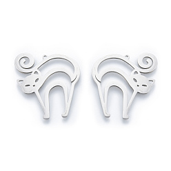 Нержавеющая Сталь Цвет Не тускнеющие 201 подвески из нержавеющей стали, кошка, цвет нержавеющей стали, 36x31.5x1 мм, отверстие : 1.4 мм