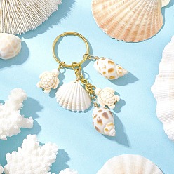 Золотой Натуральная ракушка в морском стиле с брелками из синтетической бирюзы, с железными разрезными брелоками, золотые, 82.5 мм