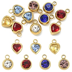 Золотой 10 шт. 2 стили 304 подвески из нержавеющей стали со стразами, сердце, ионное покрытие (ip), разноцветные, золотые, 8~8.2x6x3~3.5 мм, отверстие : 1.2~1.5 мм, 5 шт / стиль