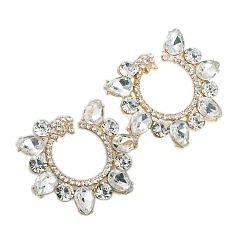 Crystal Flower Alloy Rhinestone Stud Earrings for Women, Crystal, 42x44mm